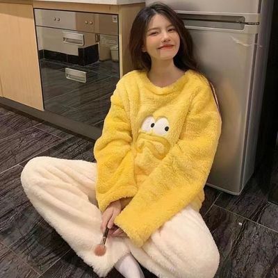 睡衣女秋冬季2025年新款珊瑚绒加绒加厚法兰绒保暖长袖家居服套装