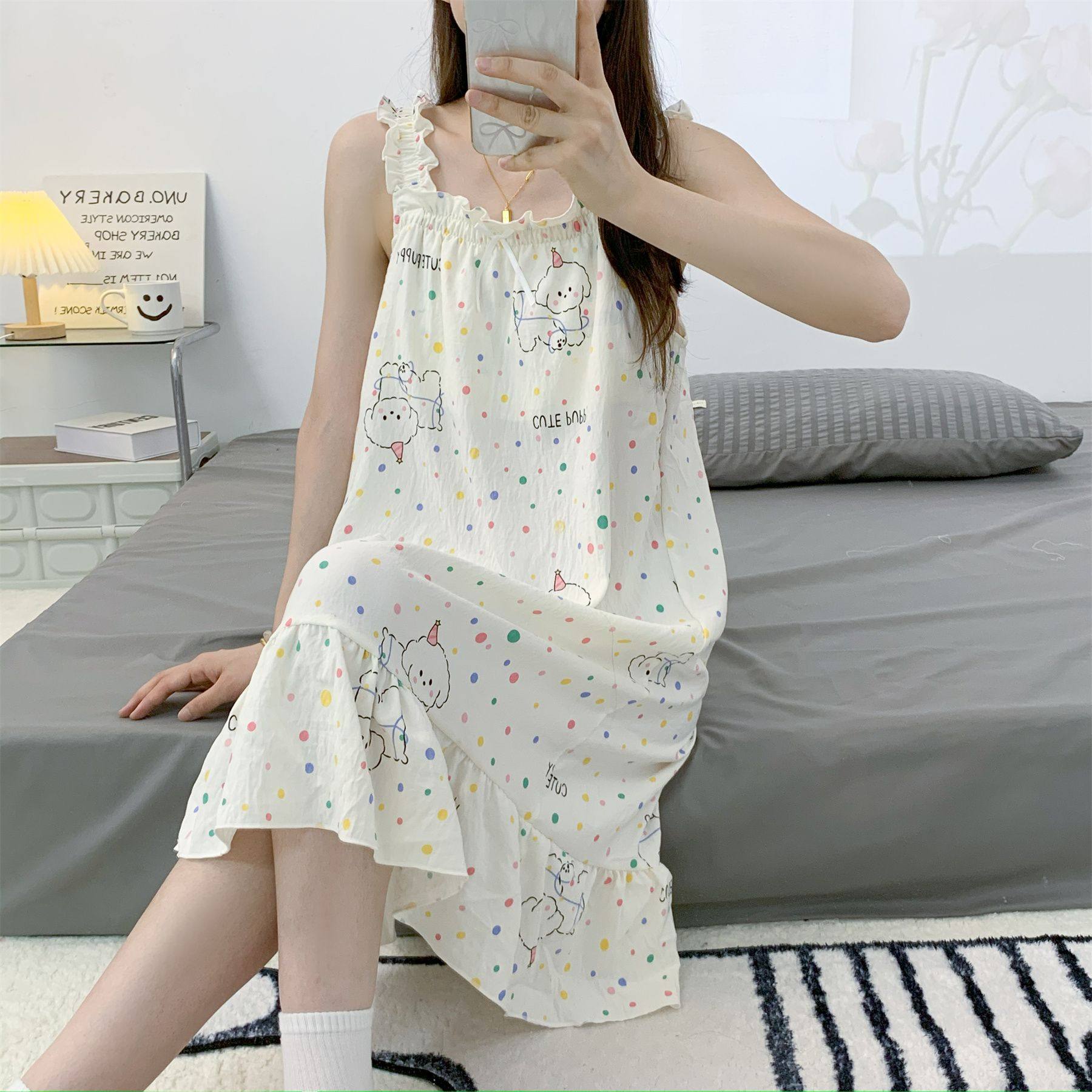 吊带睡裙夏季女甜美带胸垫睡衣女士夏天薄款宽松家居服胸垫可卸载,女士内衣/男士内衣/家居服,睡衣/家居服套装,淘宝优惠券,粉丝福利购,淘宝优惠卷