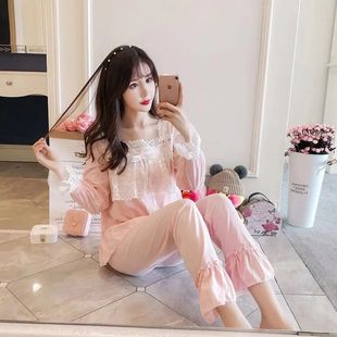 可出门家居服套装 睡衣女春秋款 新款 纯棉长袖 可爱卡通网红风秋冬季