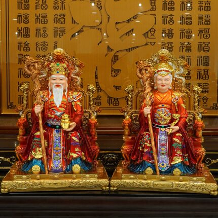 新款树脂彩绘土地公婆神像家用供奉摆件土地公婆像