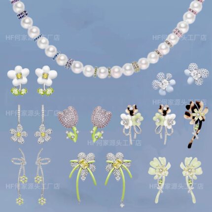 HF何家原厂闪闪小苍兰奶油小花郁金香耳钉绽放蔷薇丝带花束耳环