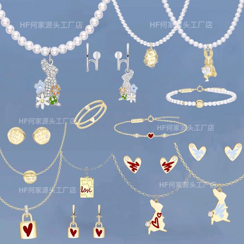 简约花园比得兔项链油画爱心耳钉告白曲奇小方牌耳钉锁骨链