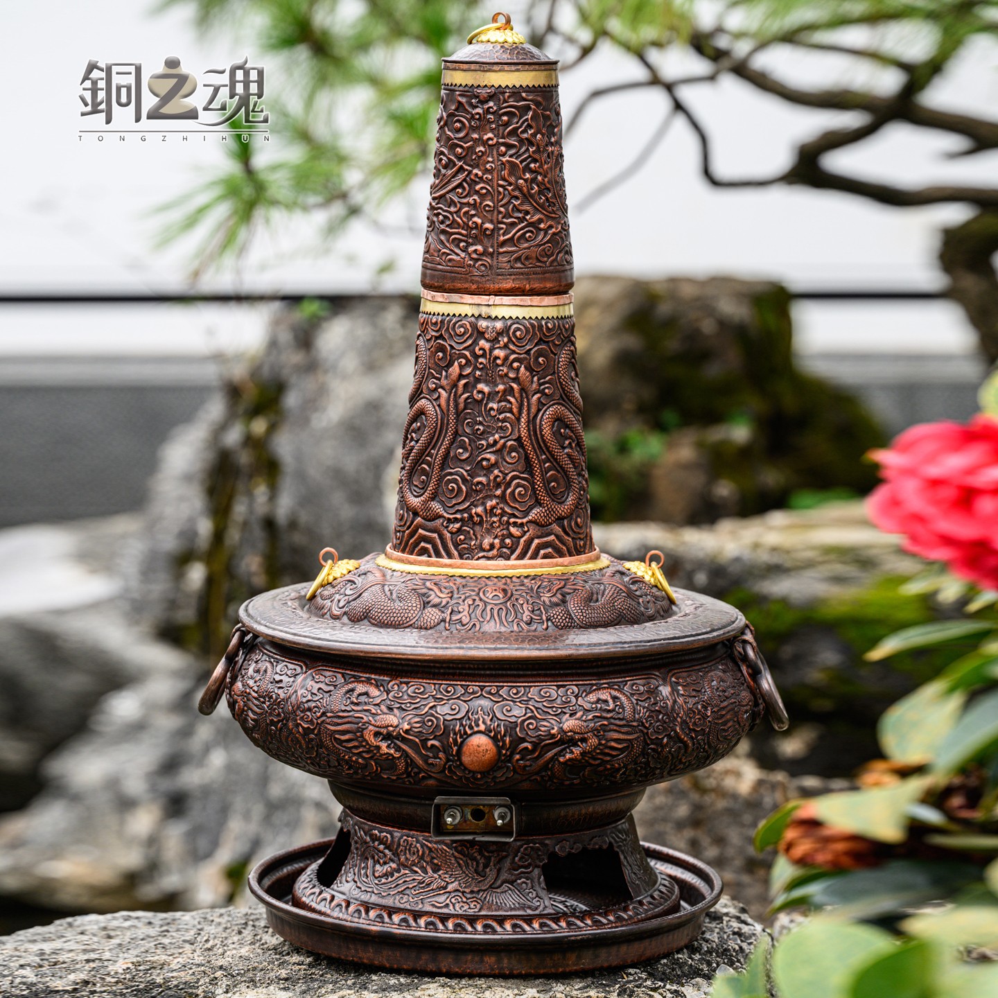 电炭碳两用铜火锅紫铜手工加厚木炭插电三档炊锅老北京涮肉暖锅用