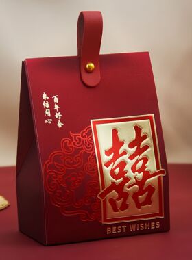 热销结婚喜糖盒中式红色喜糖袋婚礼糖盒空盒子手提伴手礼喜糖跨境