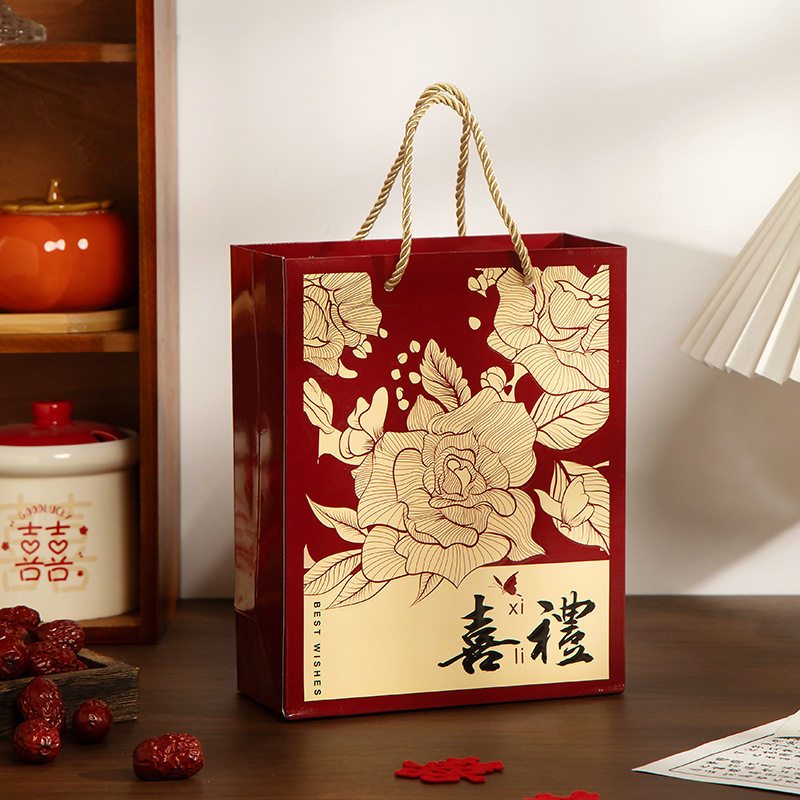 热销结婚手提喜糖袋婚礼专用伴手礼盒婚庆用品糖果礼品袋子免跨境