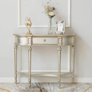 轻奢高级感美式过道柜入户正对门半圆玄关桌实木玄关台法式玄关柜