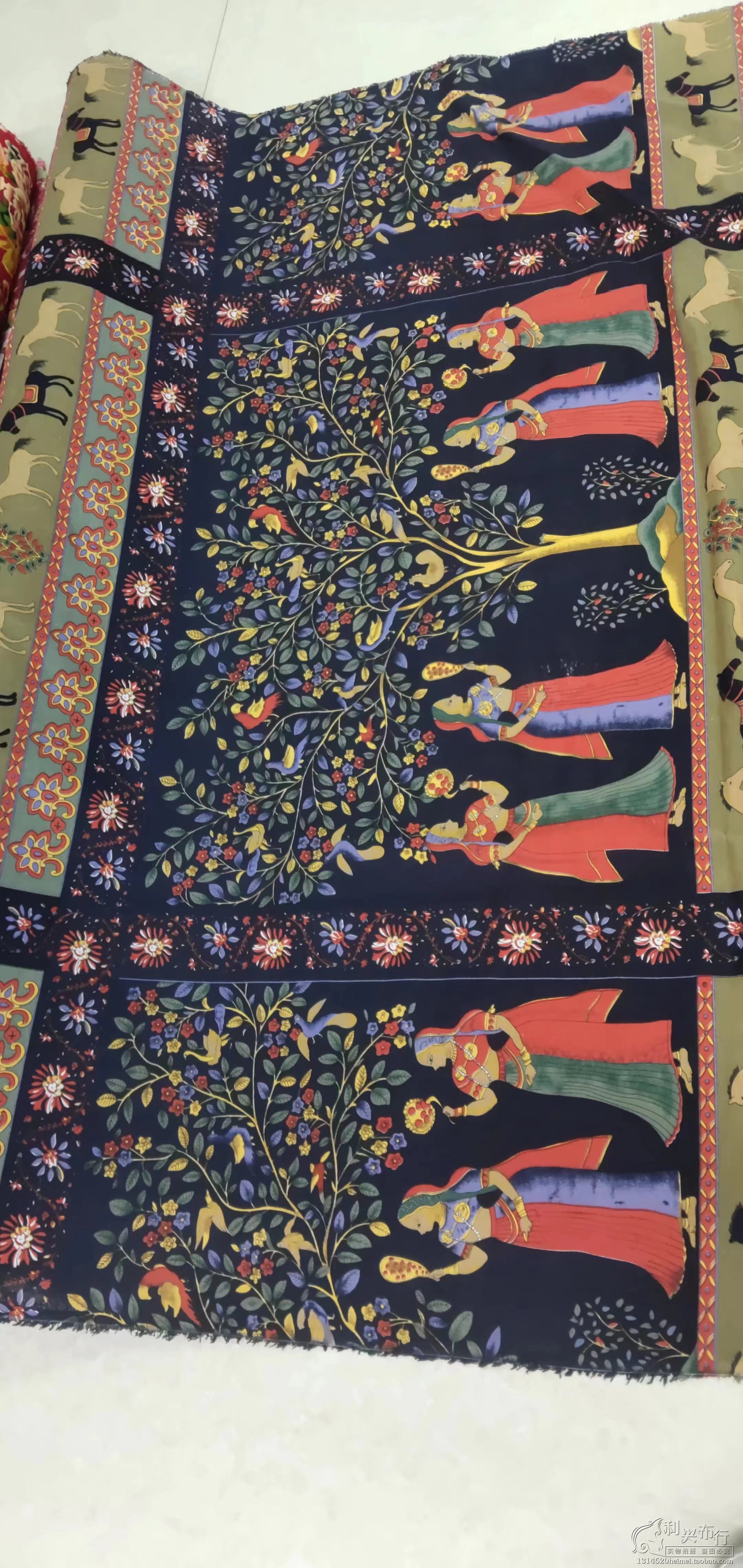 夏季新款棉麻布料服装面料荷花手工印花布料中国风做衣服花布料图片