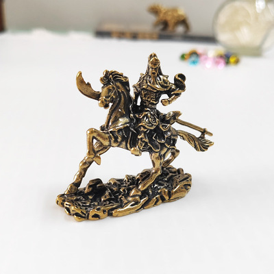 黄铜骑马关公仿古玩铜器摆件