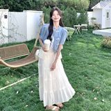 新中式国风牛仔套装裙女夏季2025初夏穿搭一整套超火蛋糕裙两件套，女装套装/套裙，2C028