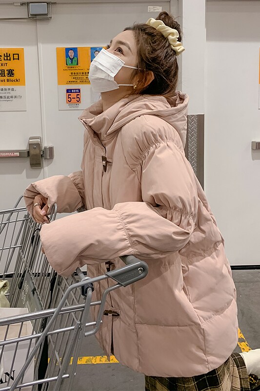 超好看粉色甜美少女白鸭绒短款羽绒服女冬2024新款牛角扣加厚外套,女装羽绒服,2C028