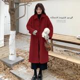 红色小个子毛呢外套女2024秋冬新款加厚高级感复古气质呢子大衣，女装毛呢外套，2C028
