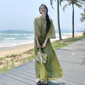 【预售】新中式国风时髦刺绣上衣套装女夏2025年新款设计感高腰裙裤两件套图片