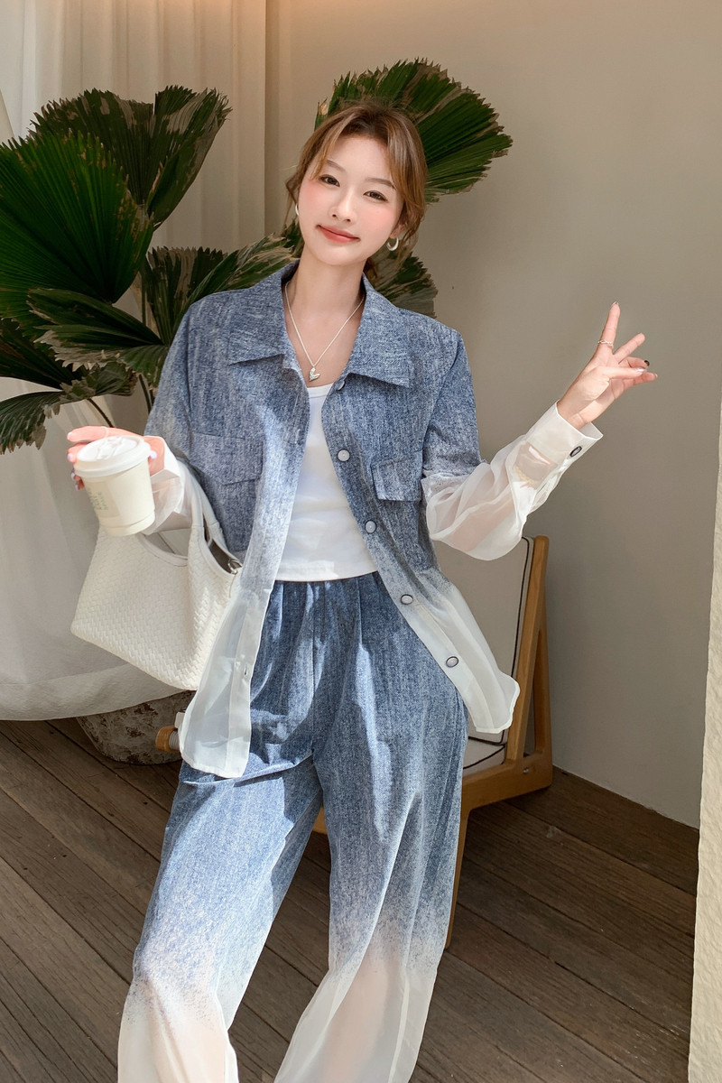休闲风时尚套装气质显瘦休闲小香风蕾丝长袖小众宽松,女装套装/套裙,2C028