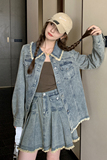 现货2C0287707P155K208复古百褶裙牛仔两件套，女装套装/套裙，2C028