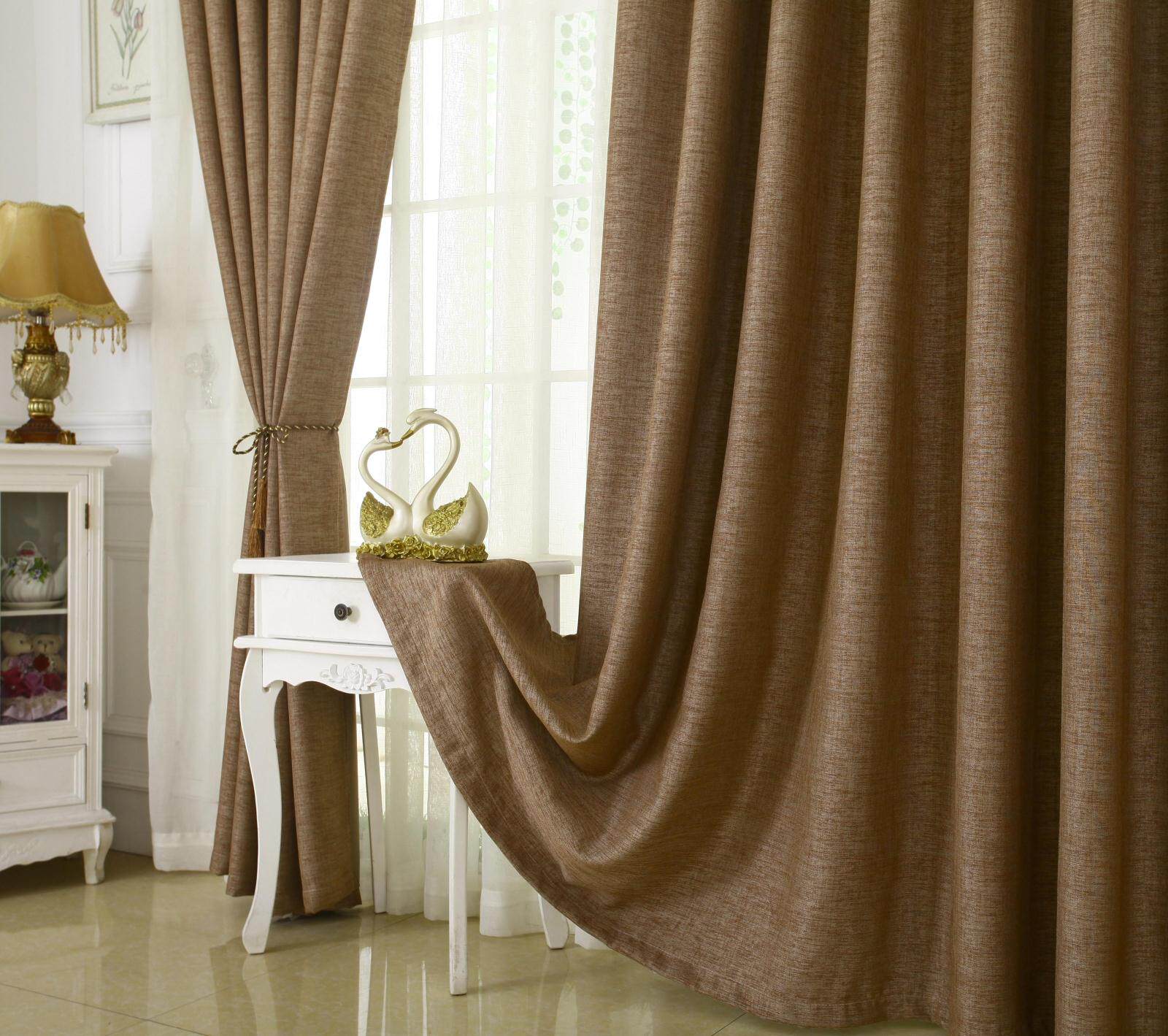 素色仿棉麻全遮光窗帘成品简约美式乡村客厅卧室落地飘窗加厚定制