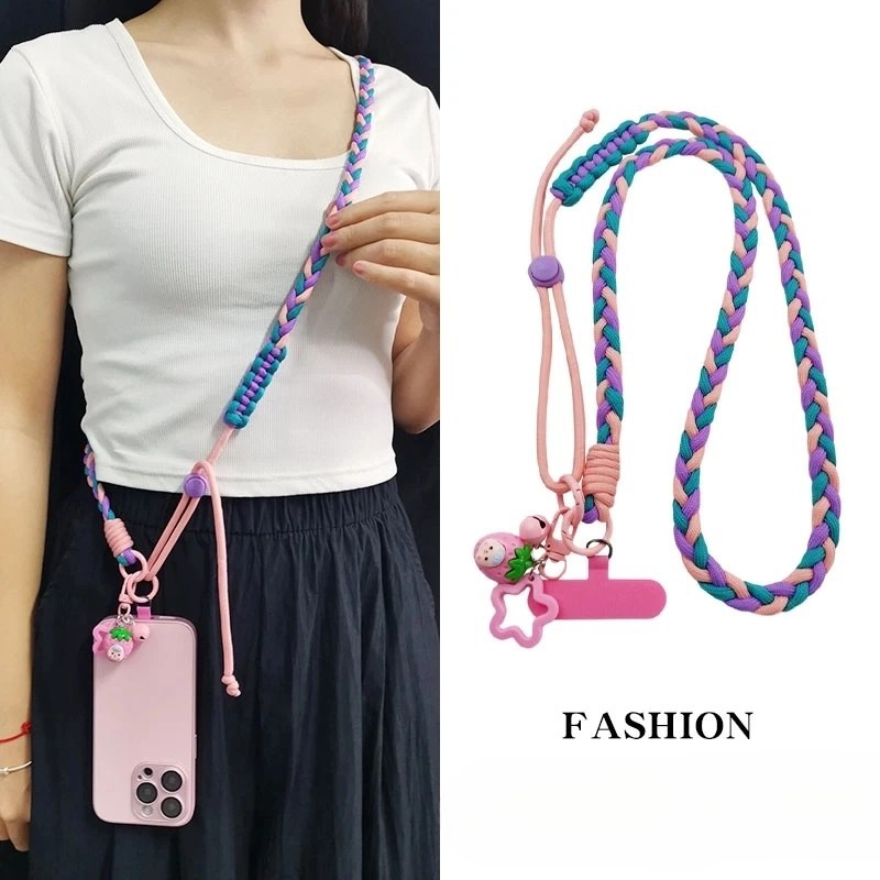 马尾编织手机挂绳斜挎可背长款结实金属挂钩圆扣防丢手机挂绳