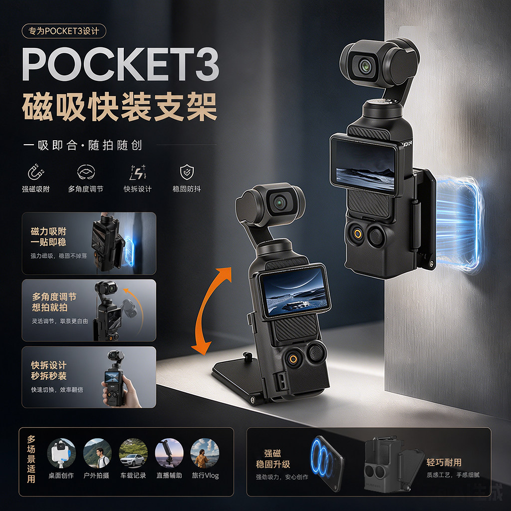 大疆Pocket3磁吸底座配件