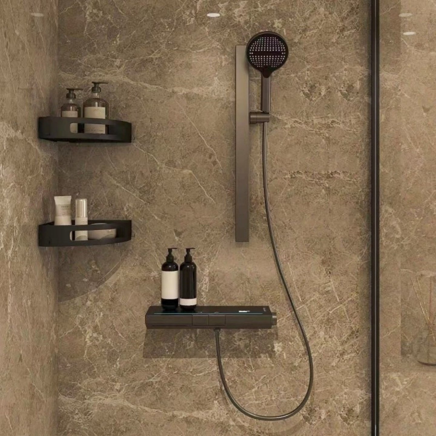 枪灰色简易花洒套装无顶喷全铜数显小户型卫生间浴室淋浴花洒套装,家装主材,恒温花洒套装,淘宝优惠券,粉丝福利购,淘宝优惠卷