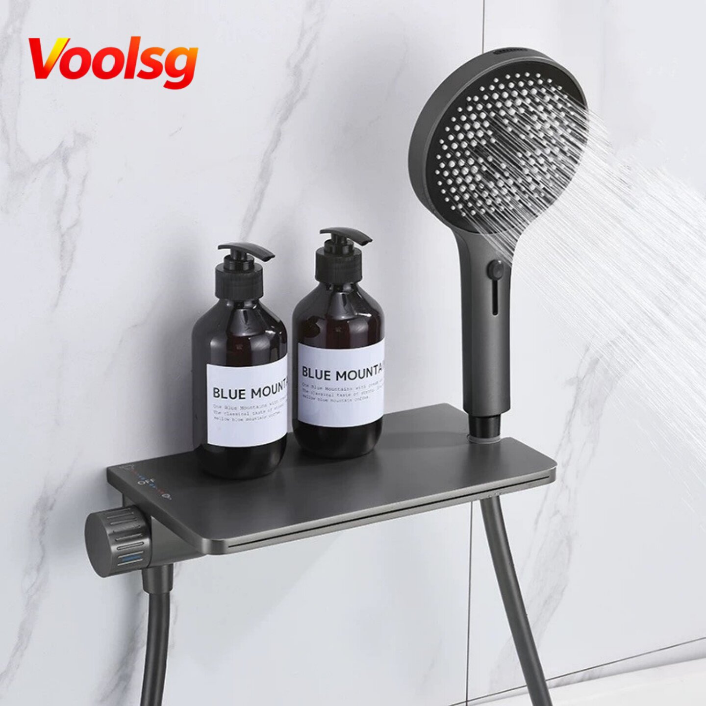 大流量瀑布浴缸龙头单出水浴室无顶喷分体式冷热置物淋浴花洒套装