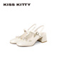KISSKITTY包头凉鞋 后空百搭粗跟玛丽珍鞋 女26新款 珍珠方头高跟鞋