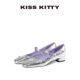 KISSKITTY平底单鞋 女百搭春新款 方头平跟银色不累脚浅口玛丽珍