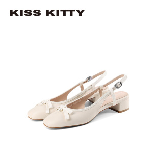 KISSKITTY法式绝美凉鞋26年新款蝴蝶结粗跟单鞋女日常百搭通勤鞋
