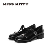 粗跟不累脚方头单鞋 KISSKITTY黑糖珍珠 显瘦T字带玛丽珍26新款 子