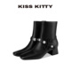KISSKITTY小香风珍珠粗跟短靴女2025秋季 玛丽珍高跟瘦瘦靴子 新款