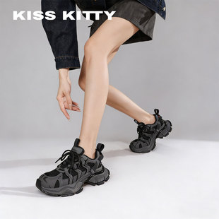 KISSKITTY老爹鞋女2026新款黑色机甲风运动透气跑鞋透气休闲鞋潮