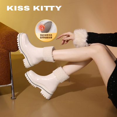 KISSKITTY雪地靴女2025新款厚底水钻加厚毛保暖毛毛靴羊毛短靴子
