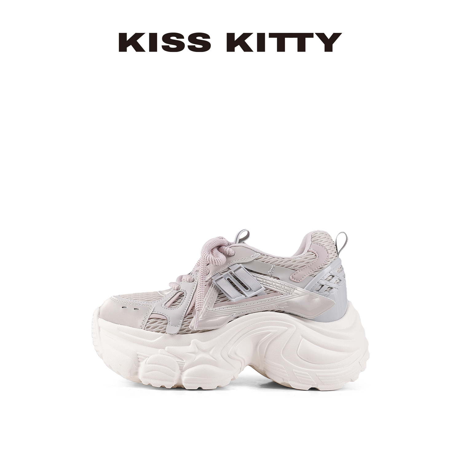 KISSKITTY厚底隐形内增高小个子老爹鞋2025秋季新款运动松糕鞋女