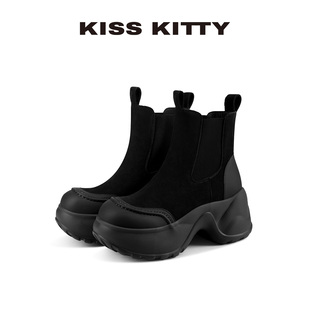 KISSKITTY厚底弹力靴2025年冬季新款切尔西靴百搭瘦瘦靴增高7cm