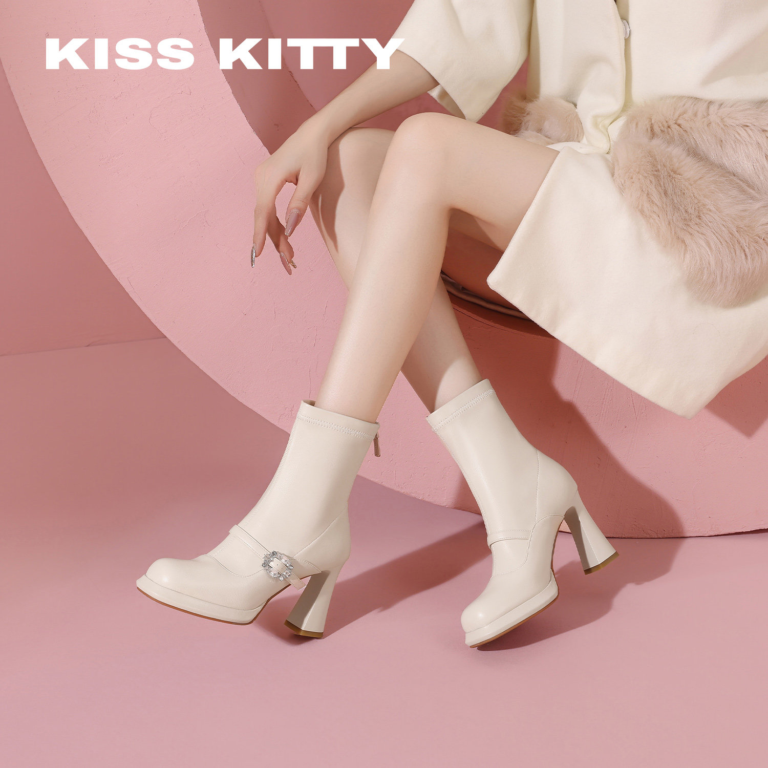 玛丽珍增高弹力短靴水晶瘦瘦靴