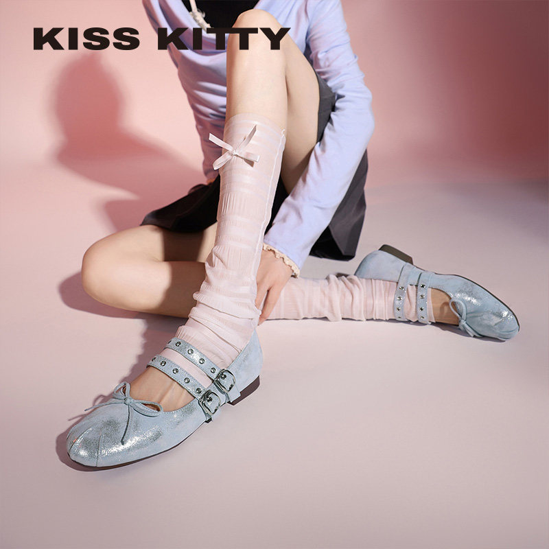 KISSKITTY法式蝴蝶结芭蕾鞋26春新款复古羊皮玛丽珍小皮鞋不累脚