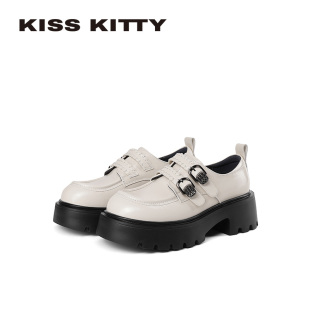 圆头甜酷厚底增高深口单鞋 新款 女 2026春季 KISSKITTY学院风小皮鞋
