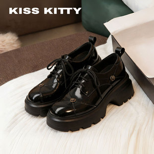KISSKITTY一脚蹬乐福鞋女厚底粗跟英伦风小皮鞋通勤百搭增高单鞋