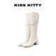 KISSKITTY米白色骑士靴新款 呼呼专享 增高长筒靴女链条瘦瘦靴
