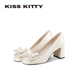 KISSKITTY蝴蝶结单鞋 气质粗跟浅口高跟鞋 女2026春新款 圆头法式
