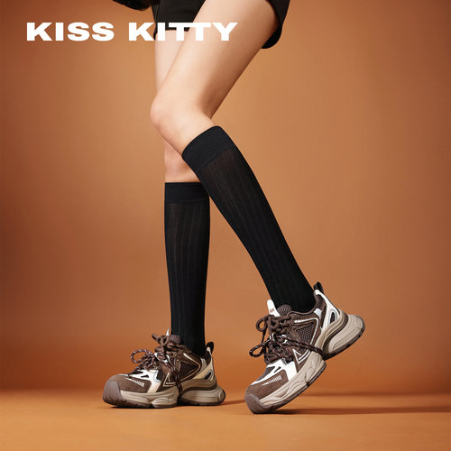 KISSKITTY欧洲站老爹鞋女2026春季新款百搭网面厚底运动休闲跑鞋