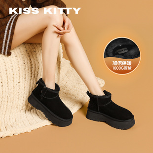 KISSKITTY厚底雪地靴女2025年冬季新款加绒保暖休闲棉鞋百搭靴子
