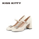KISSKITTY玛丽珍鞋 粗跟不累脚单鞋 26春新款 配裙子水晶方扣高跟鞋