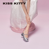 后空凉鞋 夏季 新款 KISSKITTY贝拉晨露 牛皮蝴蝶结高跟鞋 粗跟不累脚
