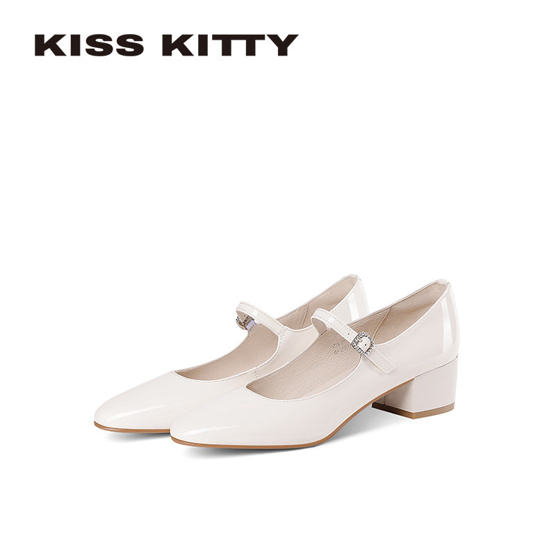 KISSKITTY玛丽珍鞋女2026新款法式复古高跟米色粗跟中跟浅口单鞋,女鞋,玛丽珍鞋,淘宝优惠券,粉丝福利购,淘宝优惠卷