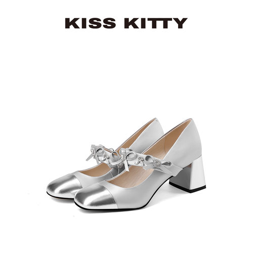 KISSKITTY银色玛丽珍高跟鞋