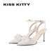 KISSKITTY一字扣带凉鞋 蝴蝶结尖头性感风包头高跟鞋 女夏季 新款