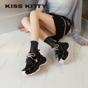 KISSKITTY休闲鞋2026春季新款运动老爹鞋复古跑步鞋厚底增高女鞋