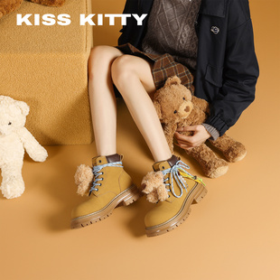 KISSKITTY萌宠系列 马丁靴女2025新款英伦风复古圆头大黄靴工装靴