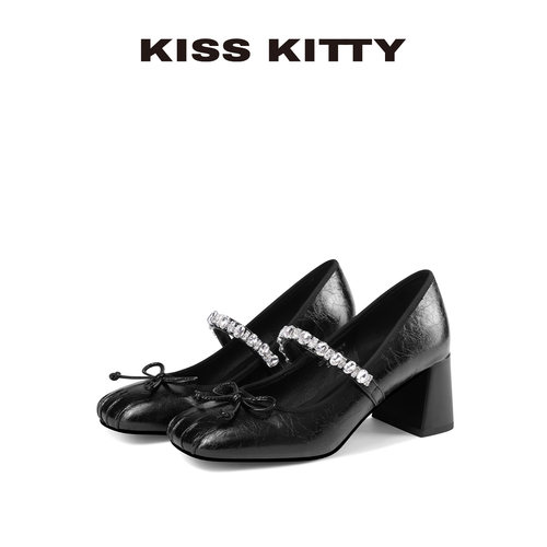 KISSKITTY蝴蝶结粗跟通勤单鞋