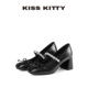 蝴蝶结粗跟通勤单鞋 KISSKITTY芭蕾风一字带玛丽珍新款 舒适小黑鞋