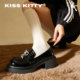 通勤百搭蝴蝶结单鞋 KISSKITTY一脚蹬乐福鞋 厚底粗跟英伦风小皮鞋